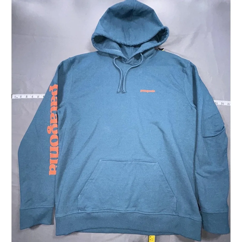 Patagonia Uprisal Hoodie Mens XL Blue Fleece Pullover Sleeve Logo Graphic Print - Picture 1 of 6